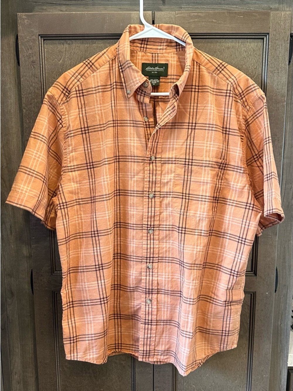 Eddie Bauer Orange Plaid Short Sleeve Button-Down Shirt Size Medium